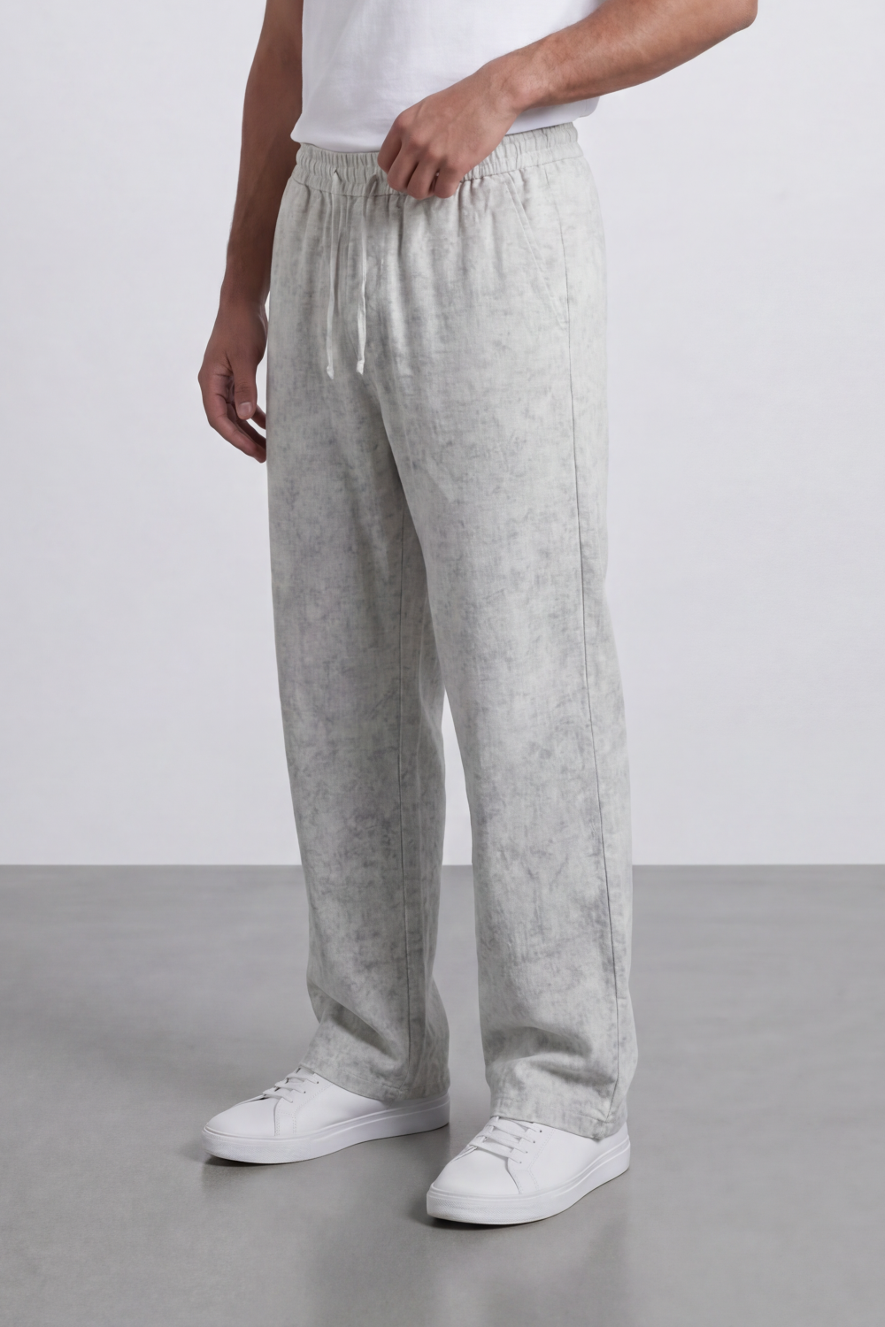 Men's Tomato Store Washed Woven Linen Pants Cloud Texture Effect Elastic Waist Wide Leg