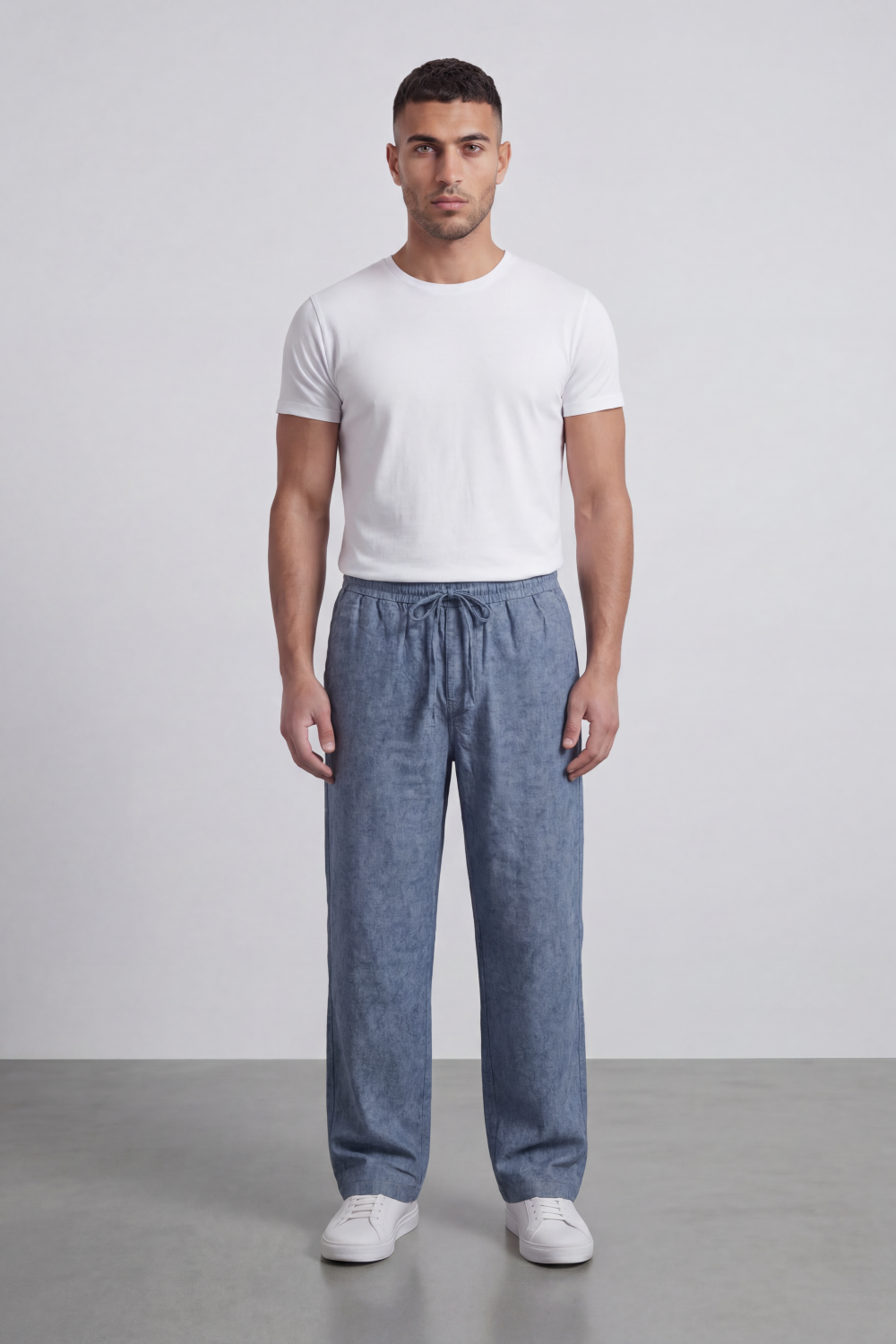 Men's Tomato Store Washed Woven Linen Pants Cloud Texture Effect Elastic Waist Wide Leg