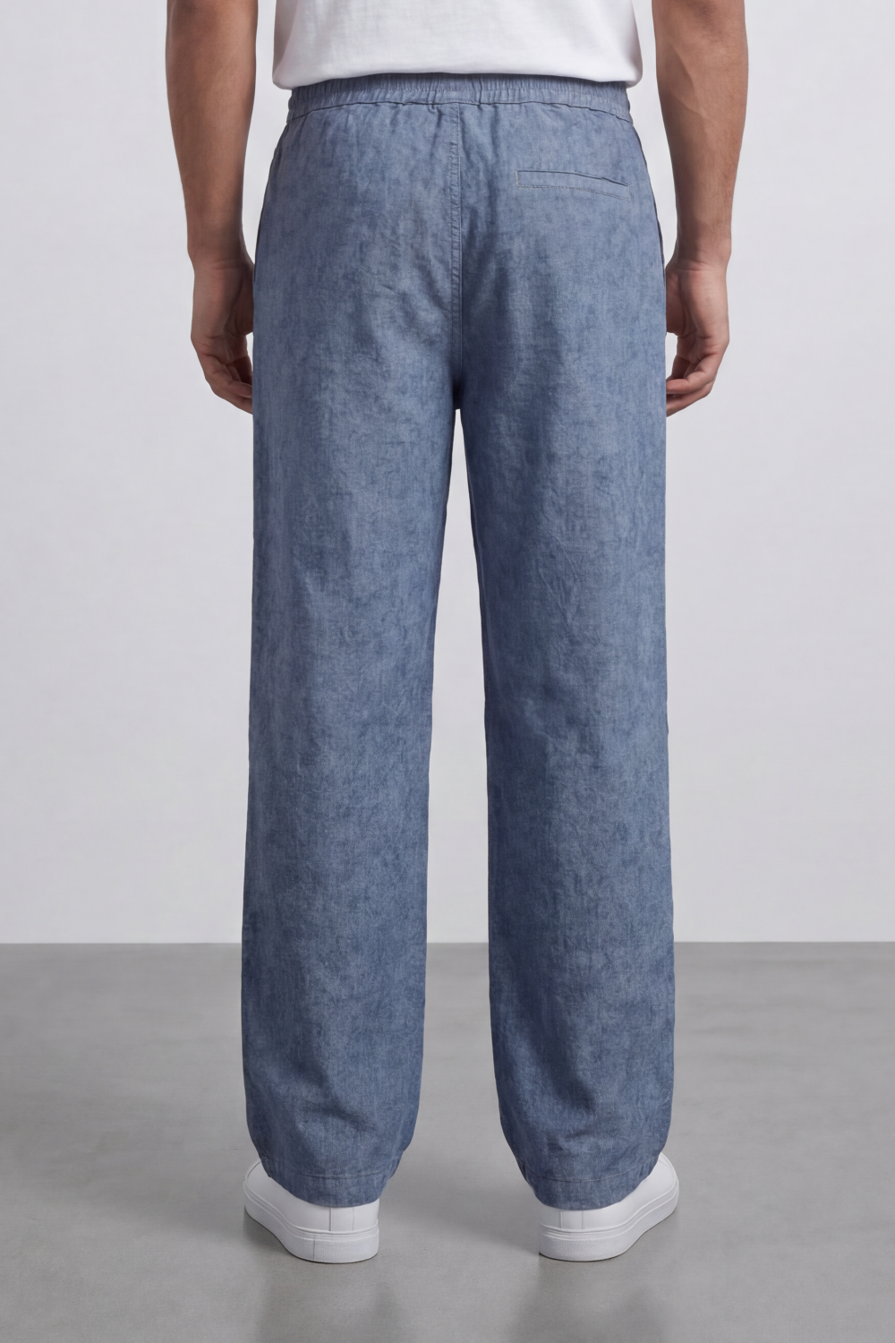 Men's Tomato Store Washed Woven Linen Pants Cloud Texture Effect Elastic Waist Wide Leg