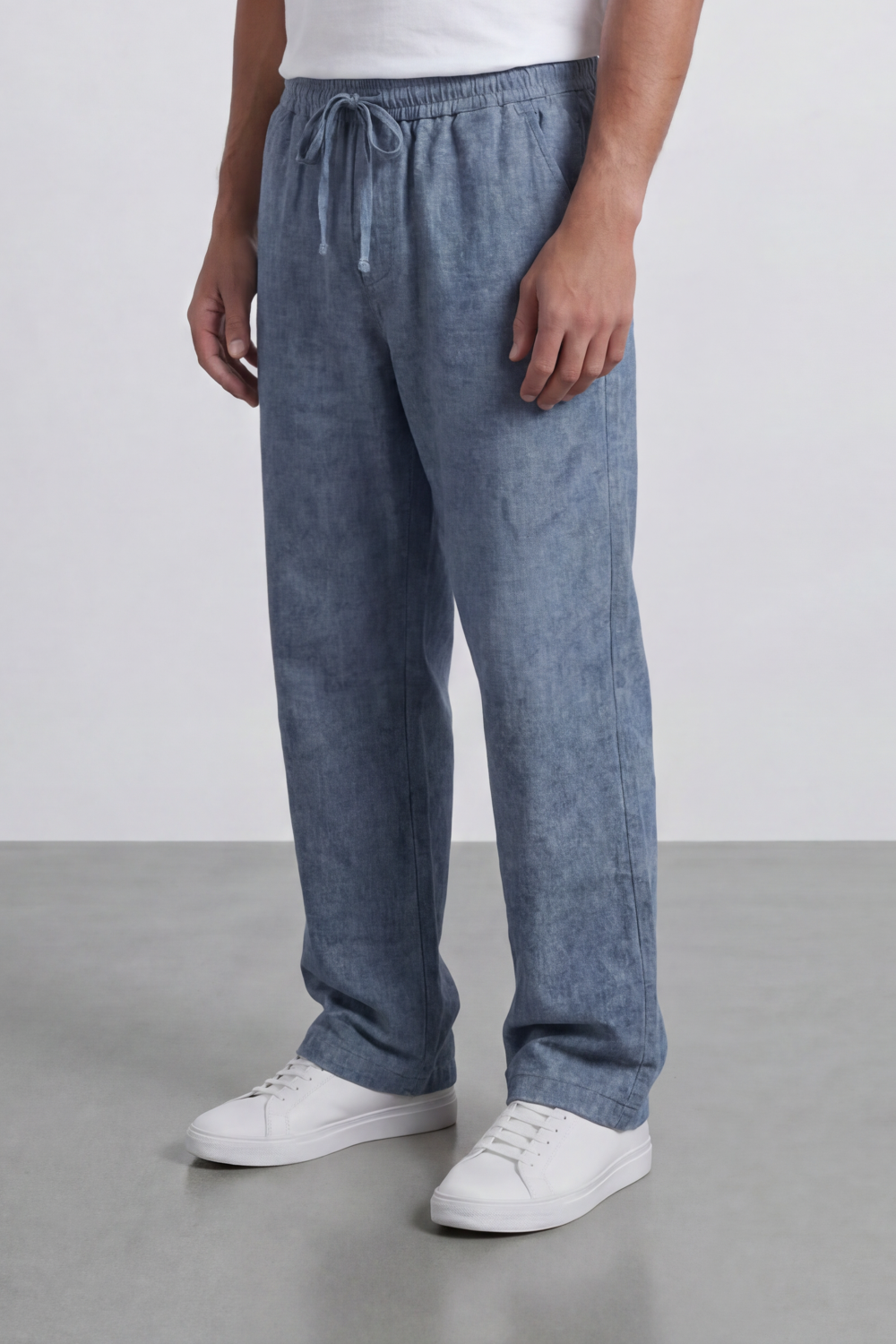 Men's Tomato Store Washed Woven Linen Pants Cloud Texture Effect Elastic Waist Wide Leg