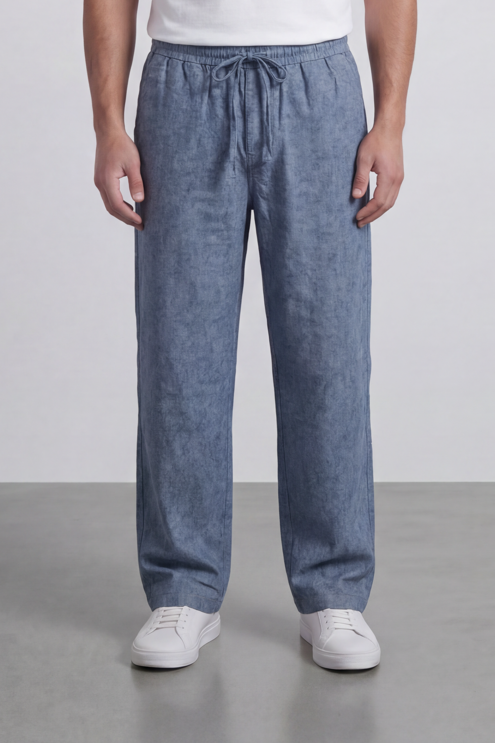 Men's Tomato Store Washed Woven Linen Pants Cloud Texture Effect Elastic Waist Wide Leg