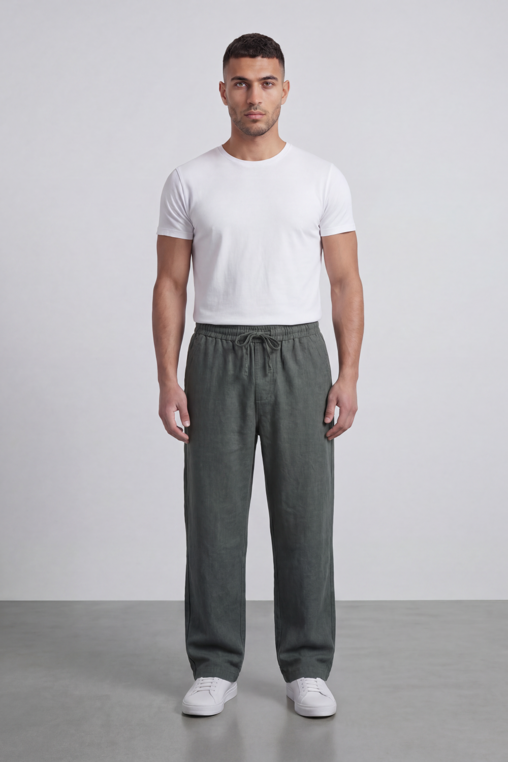 Men's Tomato Store Washed Woven Linen Pants Cloud Texture Effect Elastic Waist Wide Leg