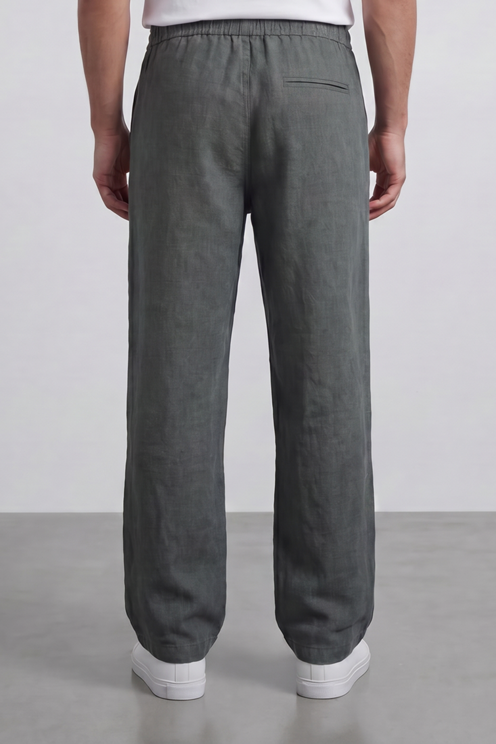 Men's Tomato Store Washed Woven Linen Pants Cloud Texture Effect Elastic Waist Wide Leg