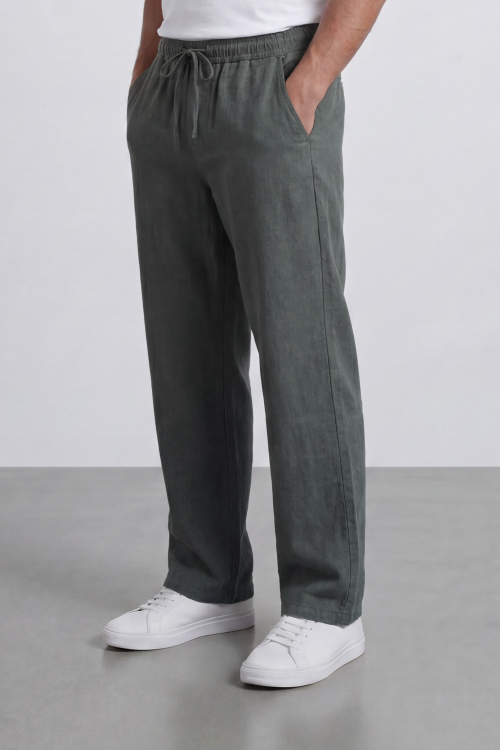 Men's Tomato Store Washed Woven Linen Pants Cloud Texture Effect Elastic Waist Wide Leg