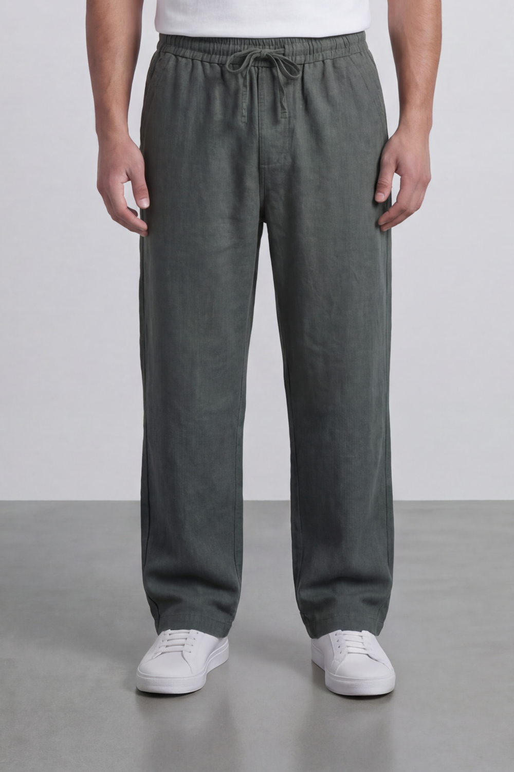 Men's Tomato Store Washed Woven Linen Pants Cloud Texture Effect Elastic Waist Wide Leg