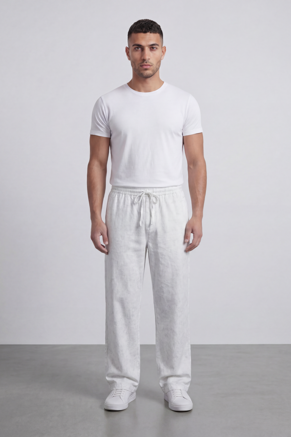 Men's Tomato Store Washed Woven Linen Pants Cloud Texture Effect Elastic Waist Wide Leg