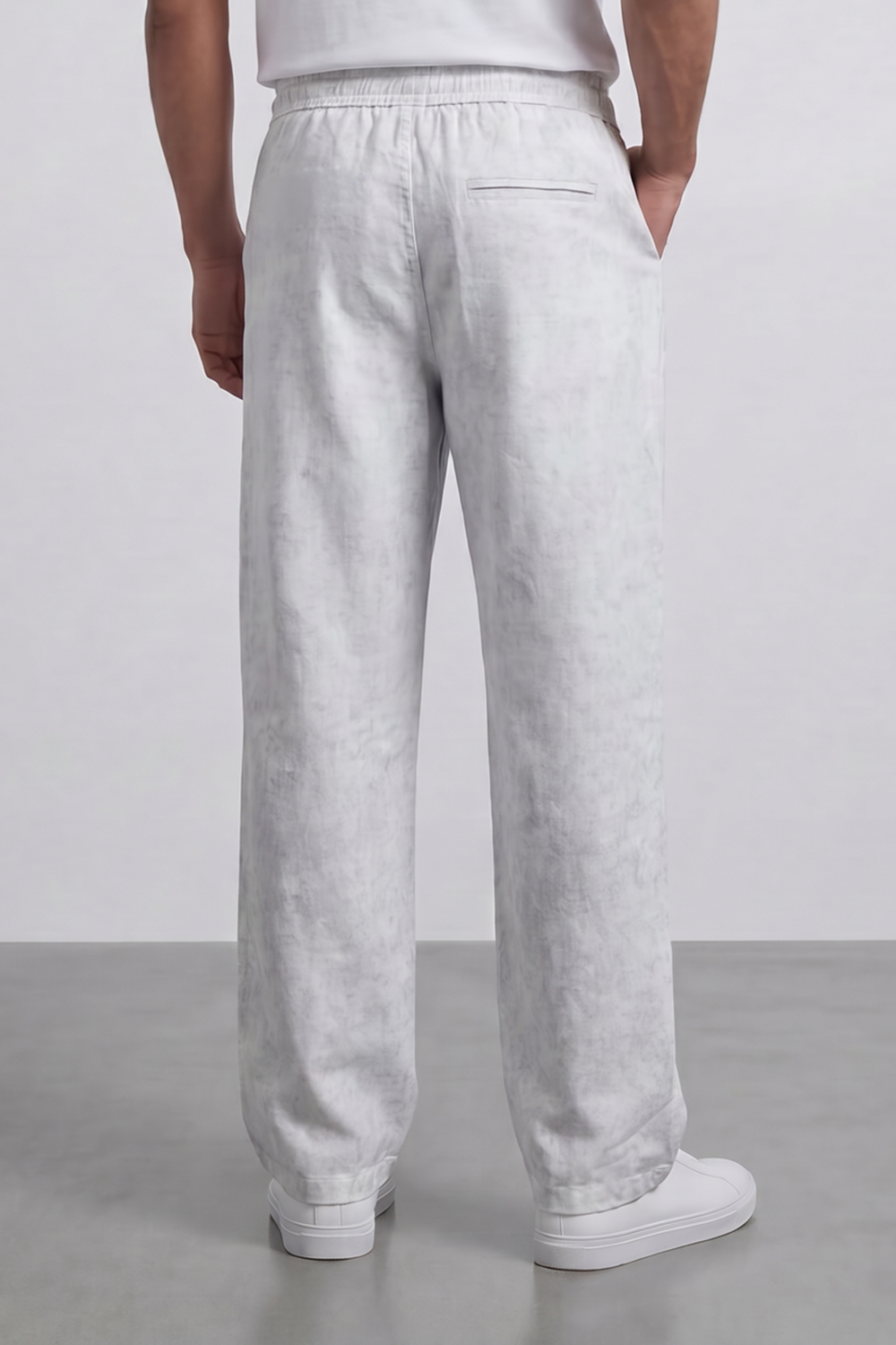 Men's Tomato Store Washed Woven Linen Pants Cloud Texture Effect Elastic Waist Wide Leg