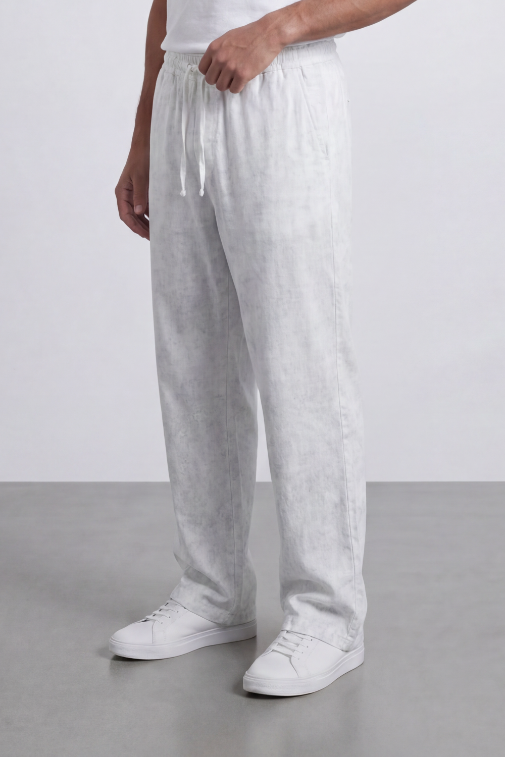 Men's Tomato Store Washed Woven Linen Pants Cloud Texture Effect Elastic Waist Wide Leg