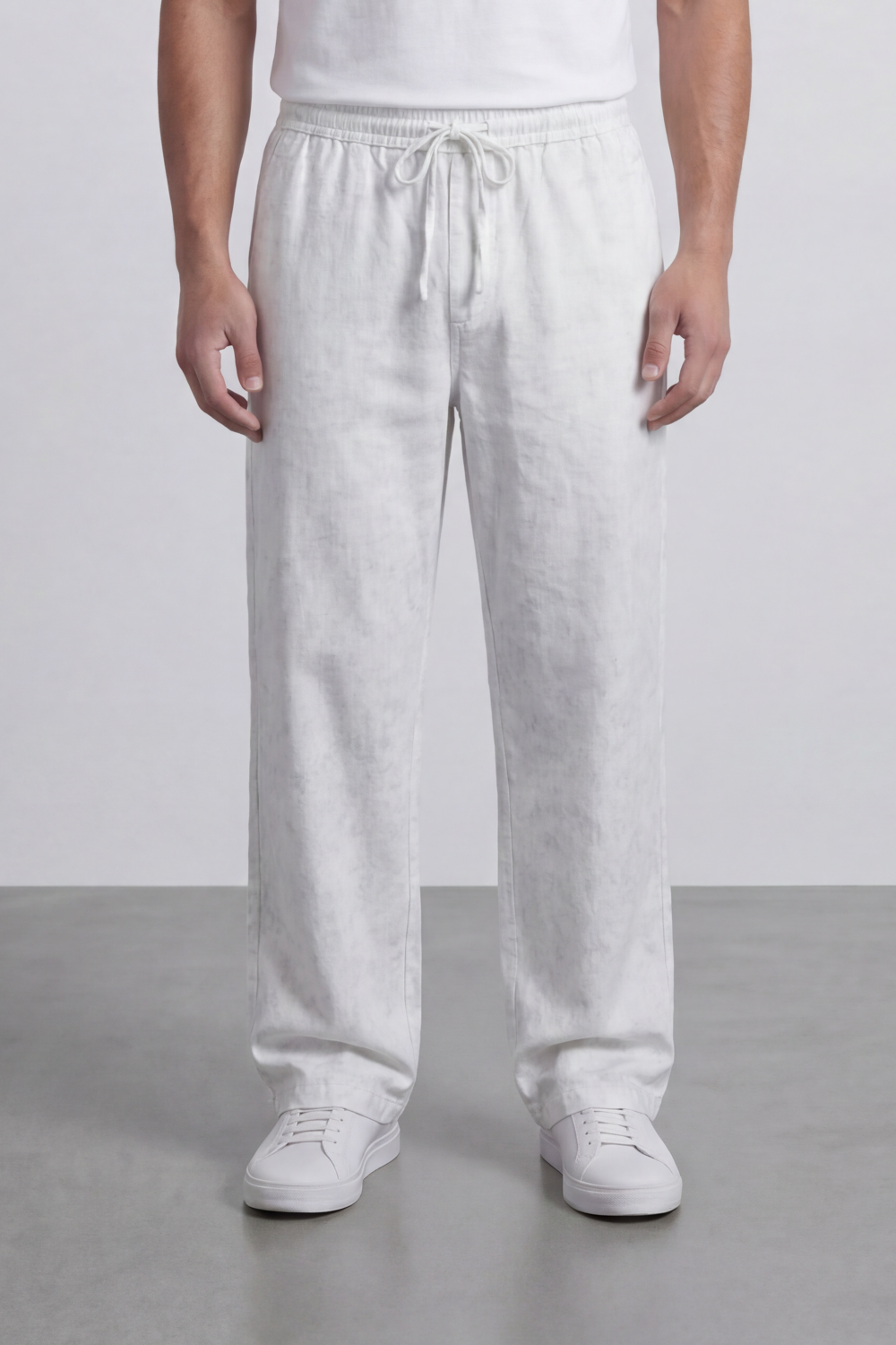 Men's Tomato Store Washed Woven Linen Pants Cloud Texture Effect Elastic Waist Wide Leg