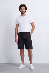 Men's Tomato Store Oversize Washed Cargo Bermuda Shorts Cloud Dye Finish Elastic Drawstring Waist Utility Zip