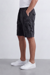 Men's Tomato Store Oversize Washed Cargo Bermuda Shorts Cloud Dye Finish Elastic Drawstring Waist Utility Zip