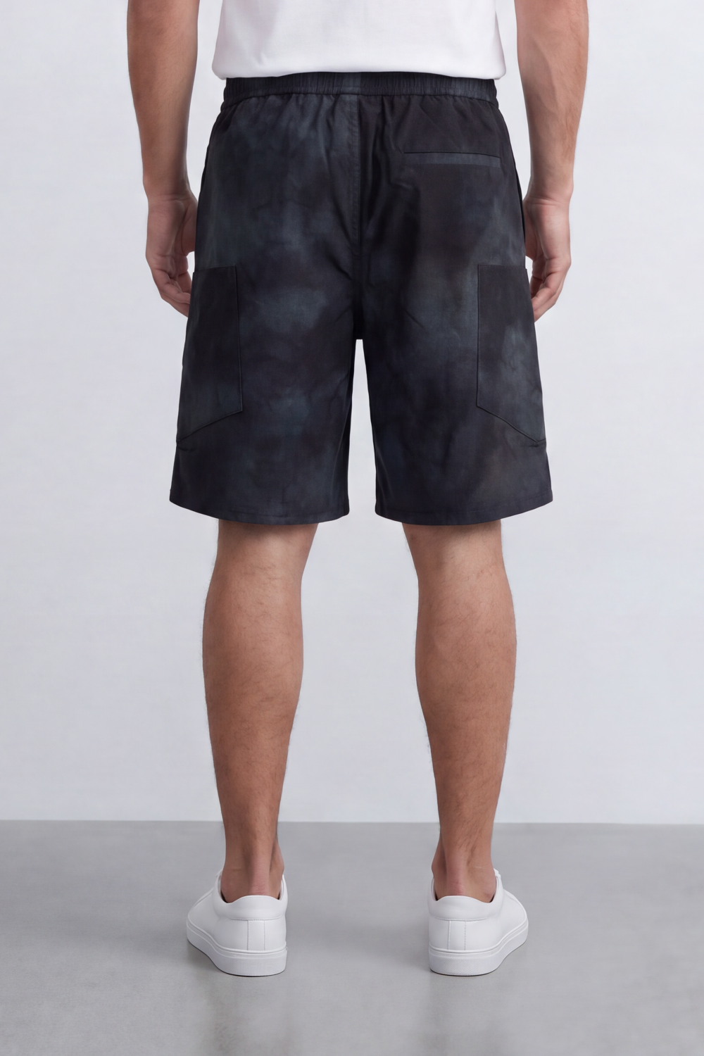 Men's Tomato Store Oversize Washed Cargo Bermuda Shorts Cloud Dye Finish Elastic Drawstring Waist Utility Zip