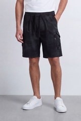 Men's Tomato Store Oversize Washed Cargo Bermuda Shorts Cloud Dye Finish Elastic Drawstring Waist Utility Zip