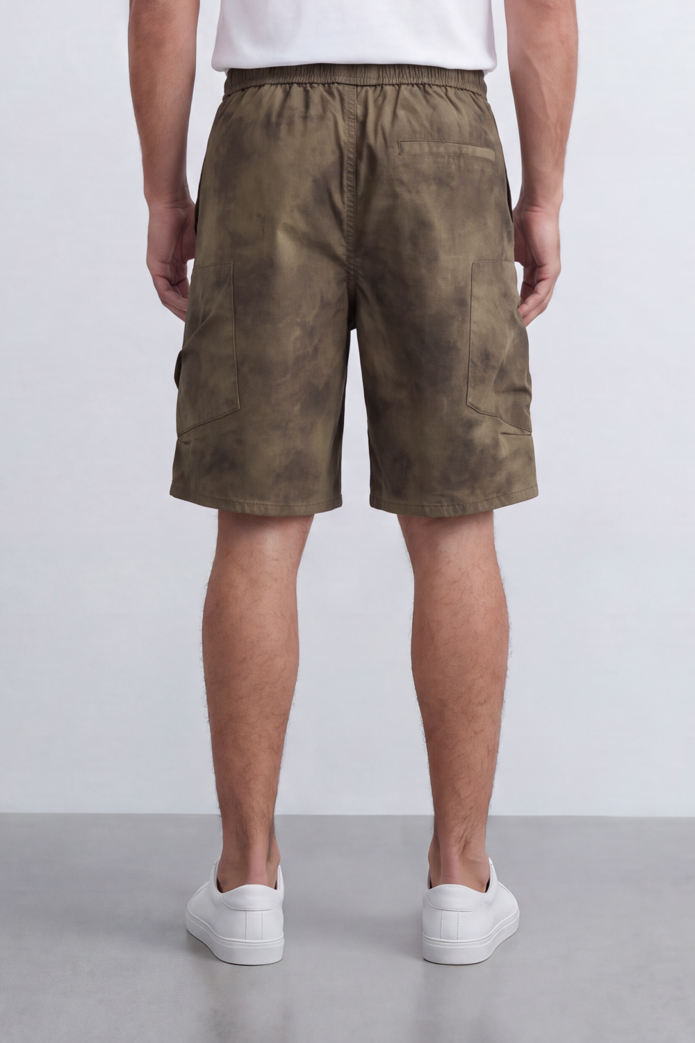 Men's Tomato Store Oversize Washed Cargo Bermuda Shorts Cloud Dye Finish Elastic Drawstring Waist Utility Zip