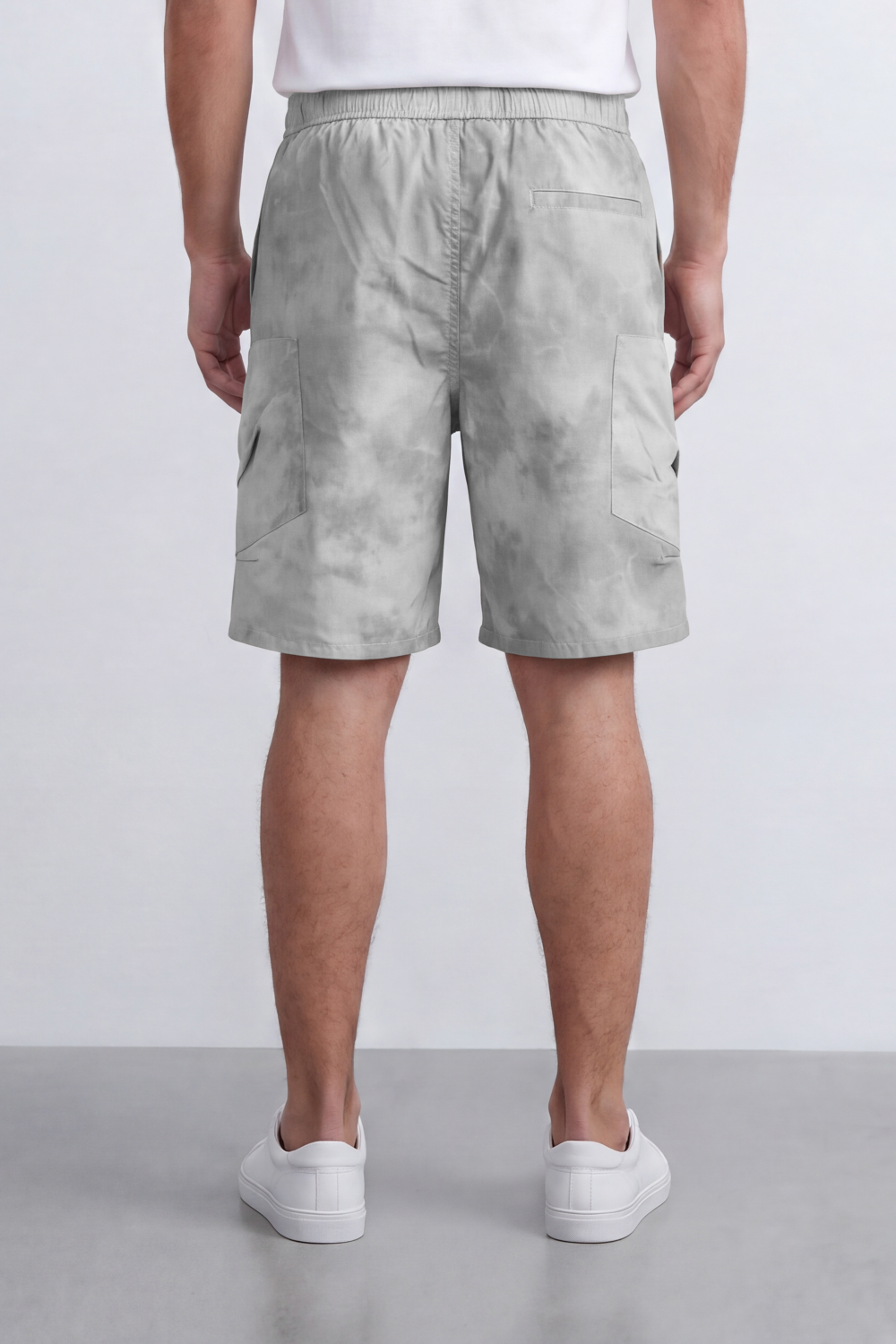 Men's Tomato Store Oversize Washed Cargo Bermuda Shorts Cloud Dye Finish Elastic Drawstring Waist Utility Zip