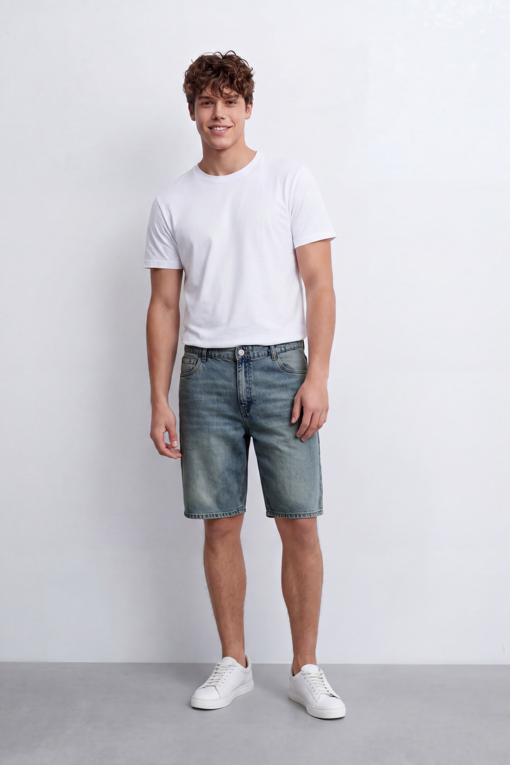 Men's Tomato Store Washed Used Denim Bermuda Shorts Classic Five-Pocket Detail Bigsize