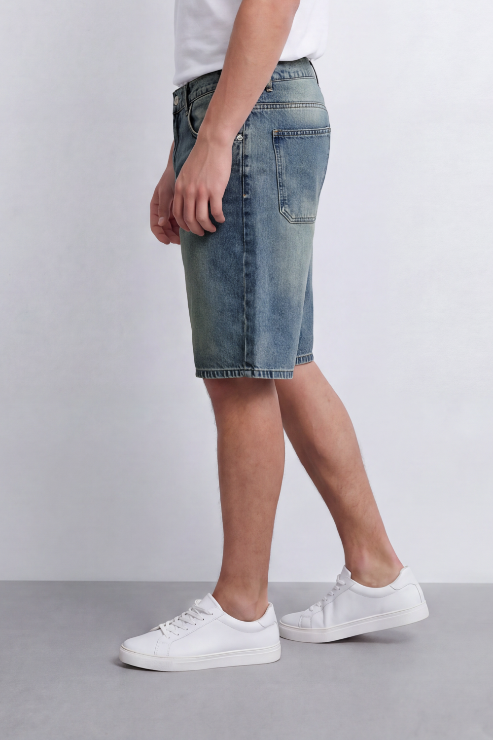 Men's Tomato Store Washed Used Denim Bermuda Shorts Classic Five-Pocket Detail Bigsize