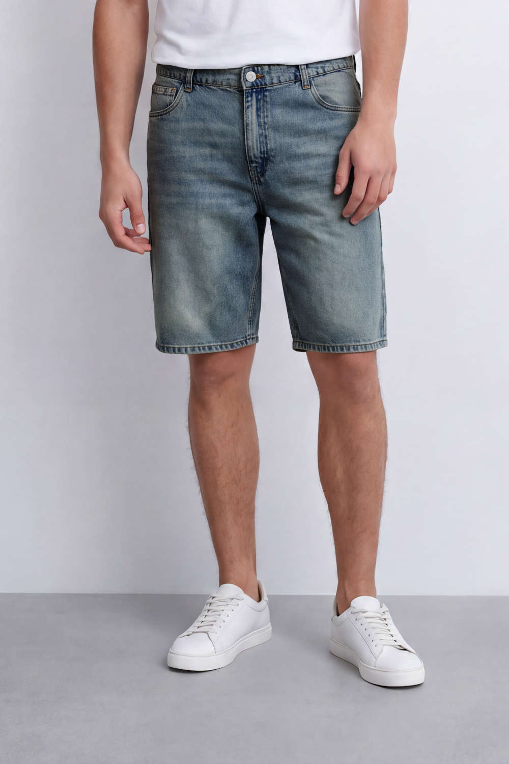 Men's Tomato Store Washed Used Denim Bermuda Shorts Classic Five-Pocket Detail Bigsize