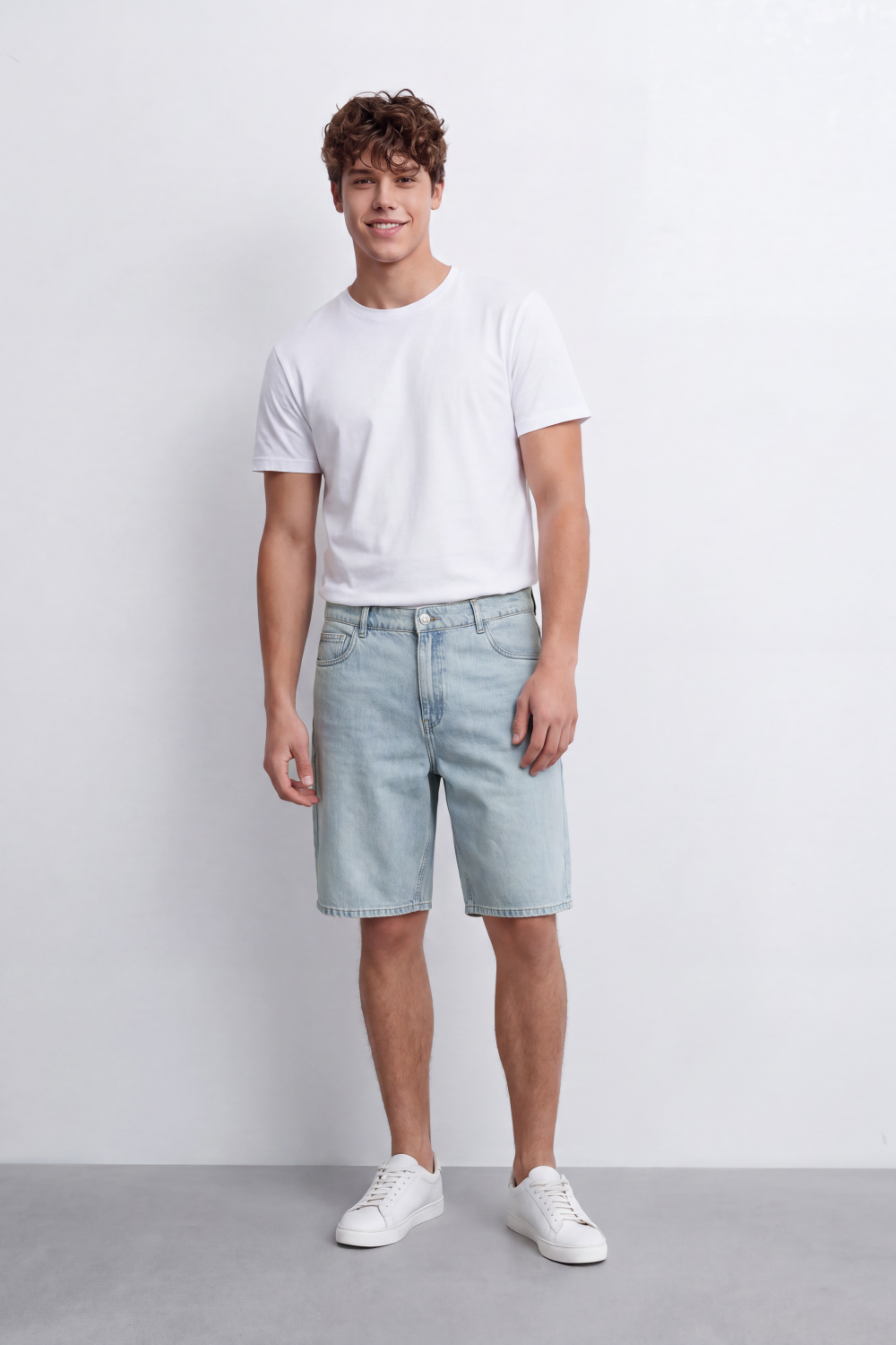 Men's Tomato Store Washed Used Denim Bermuda Shorts Classic Five-Pocket Detail Bigsize