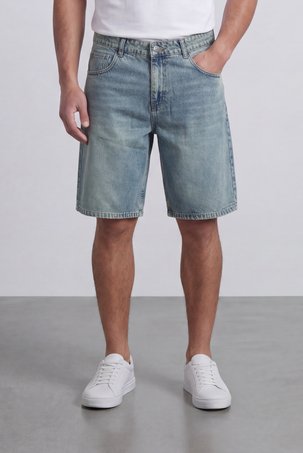 Men’s Tomato Store Weekend Used Denim Bermuda Shorts Build Belt Loops Knee Length Cut