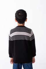 Boy's Crew Neck Knit Horizontal Stripes Fine-Rib Collar Cuffs Pullover