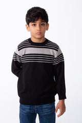 Boy's Crew Neck Knit Horizontal Stripes Fine-Rib Collar Cuffs Pullover