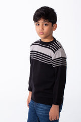 Boy's Crew Neck Knit Horizontal Stripes Fine-Rib Collar Cuffs Pullover