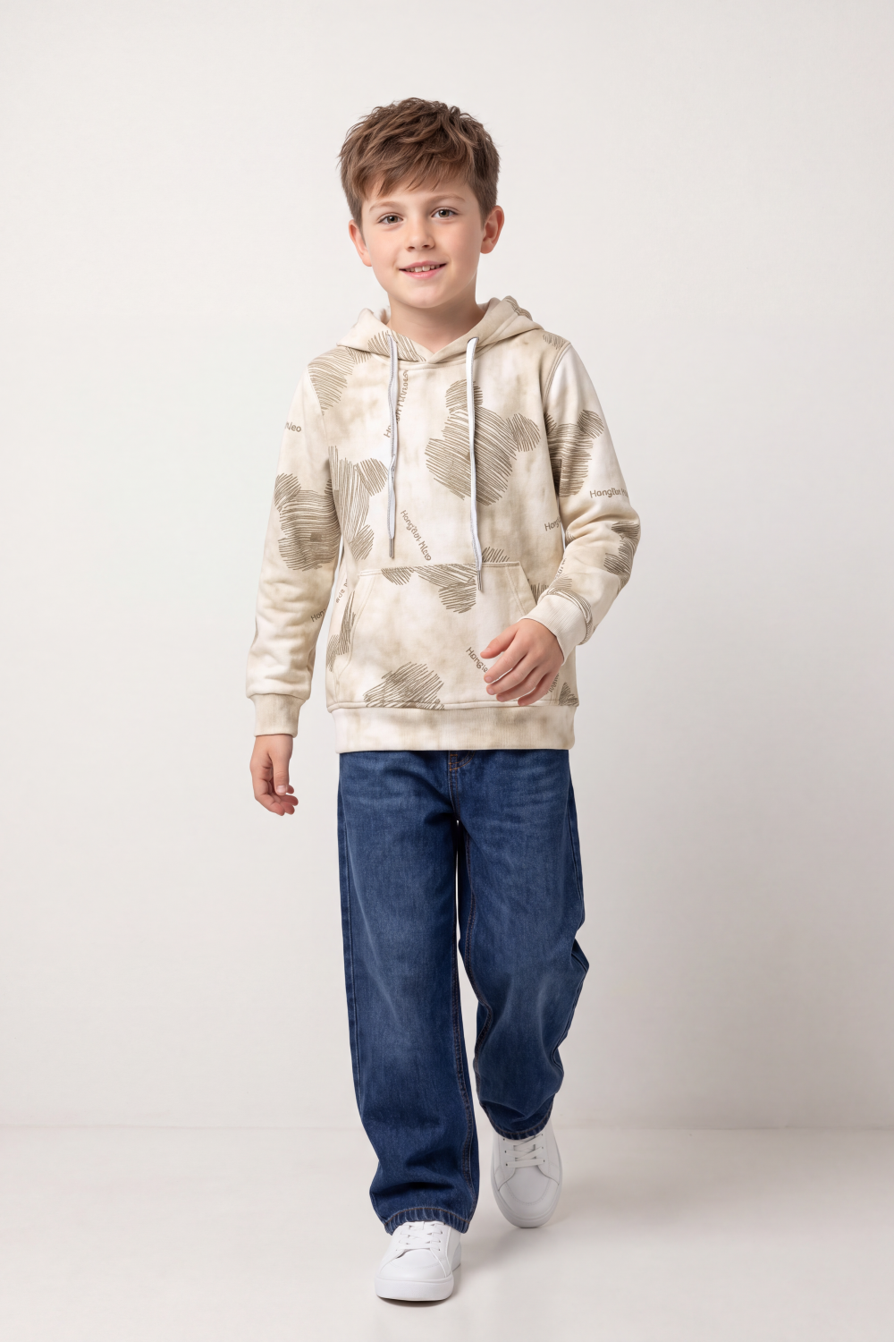 Boy's Tomato Store Winter Brushed Fleece Sweatshirt Long Sleeve Allover Abstract Sketch Print Slim Fit