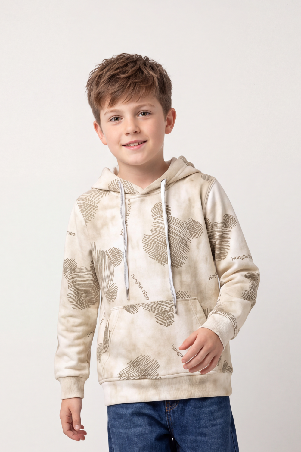 Boy's Tomato Store Winter Brushed Fleece Sweatshirt Long Sleeve Allover Abstract Sketch Print Slim Fit