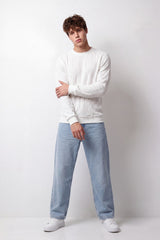 Men's Tomato Store Winter Textured Knit Sweatshirt Vertical Cable Pattern Slim Fit