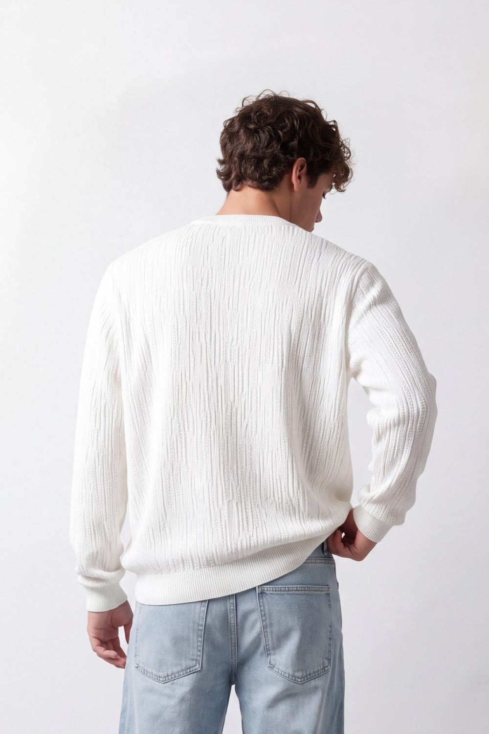 Men's Tomato Store Winter Textured Knit Sweatshirt Vertical Cable Pattern Slim Fit