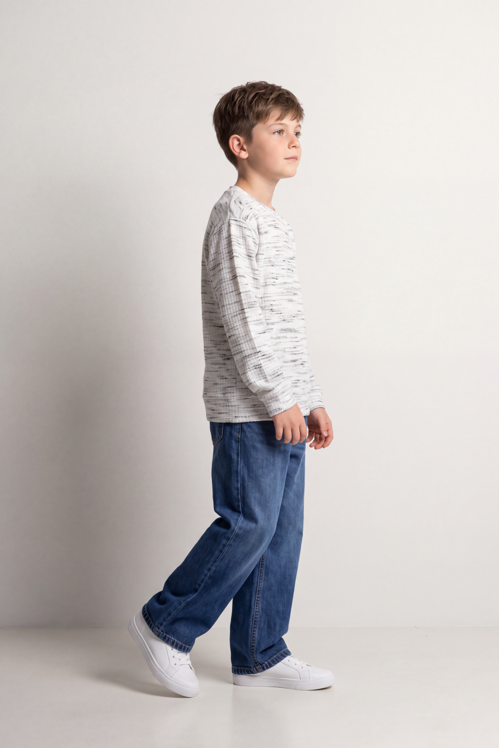 Boy's Tomato Store Winter Marled Knit Oversize Sweatshirt Textured Horizontal Pattern