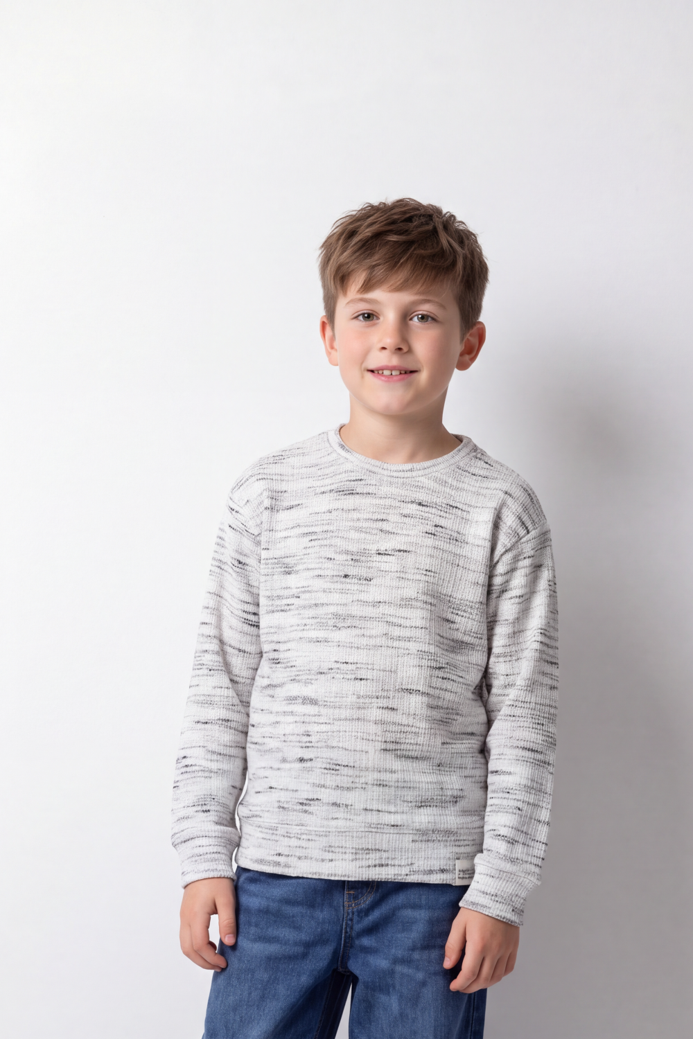 Boy's Tomato Store Winter Marled Knit Oversize Sweatshirt Textured Horizontal Pattern
