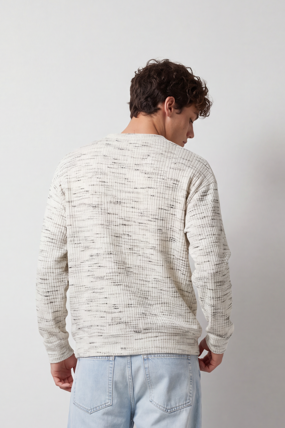 Men's Tomato Store Winter Textured Knit Pullover Round Neck Long Sleeve Abstract Marled Pattern Box Fit