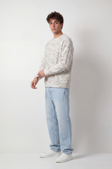 Men's Tomato Store Winter Textured Knit Pullover Round Neck Long Sleeve Abstract Marled Pattern Box Fit