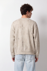 Men's Tomato Store Winter Washed Fleece Pullover Round Neck Long Sleeve Distressed Vertical Slash Detail
