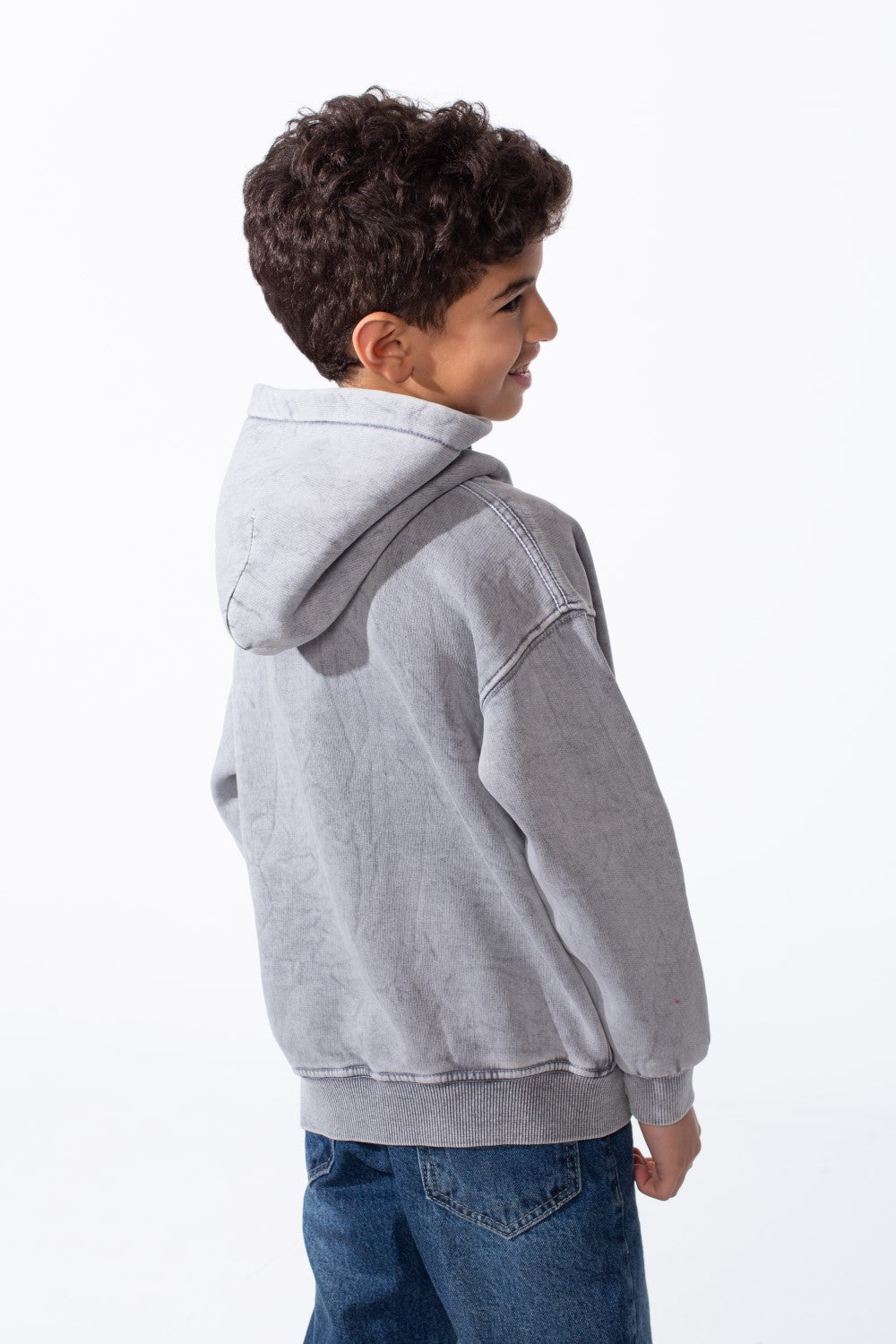 Boy's Classic Kangaroo Pocket With Acid-Wash Chest Distressed Explosive Green Graphic Sweatshirt