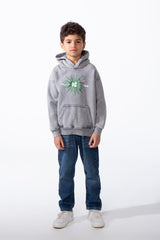 Boy's Classic Kangaroo Pocket With Acid-Wash Chest Distressed Explosive Green Graphic Sweatshirt