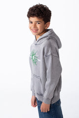 Boy's Classic Kangaroo Pocket With Acid-Wash Chest Distressed Explosive Green Graphic Sweatshirt
