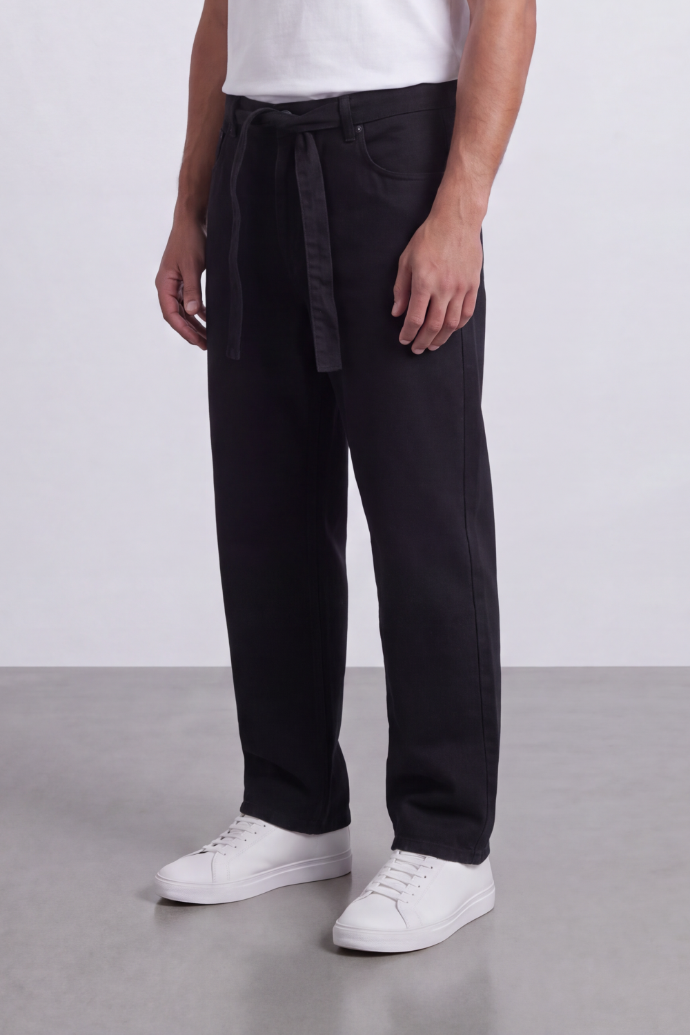 Men's Tomato Store Washed Denim Jeans Self-Tie Belt Detail Classic Pagy Used Pants