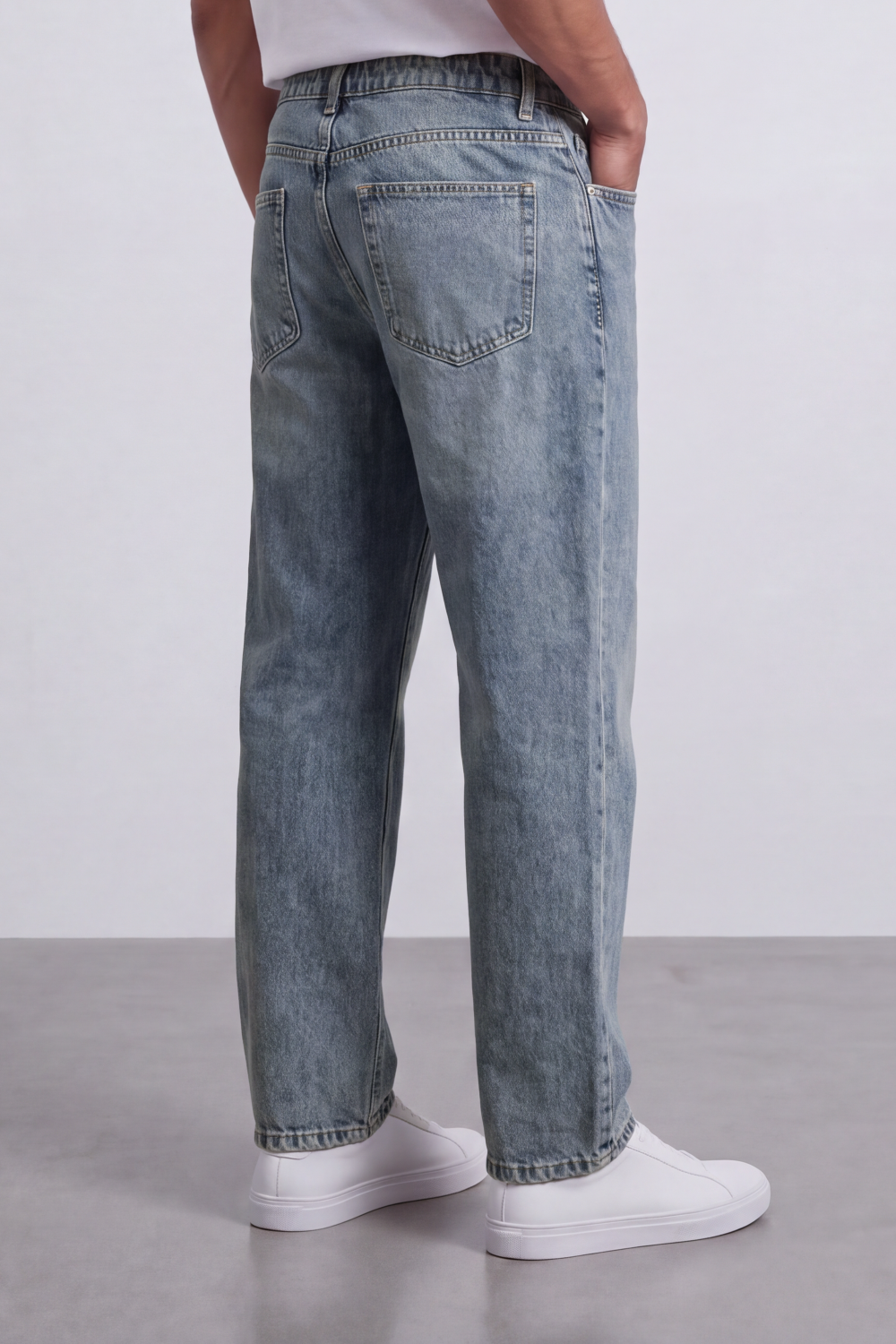 Men's Tomato Store Washed Denim Jeans Self-Tie Belt Detail Classic Pagy Used Pants