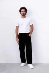 Men's Tomato Store Washed Denim Pants Elastic Waist Contrast Drawstring Detail Wide Leg
