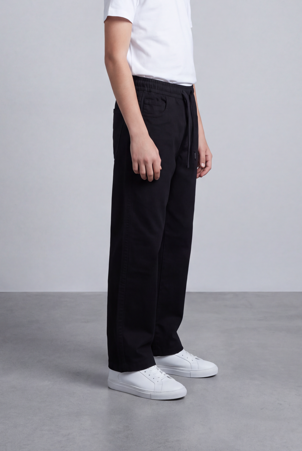 Boy's Tomato Store Washed Denim Pants Elastic Drawstring Waist Contrast Tape Detail Wide Leg