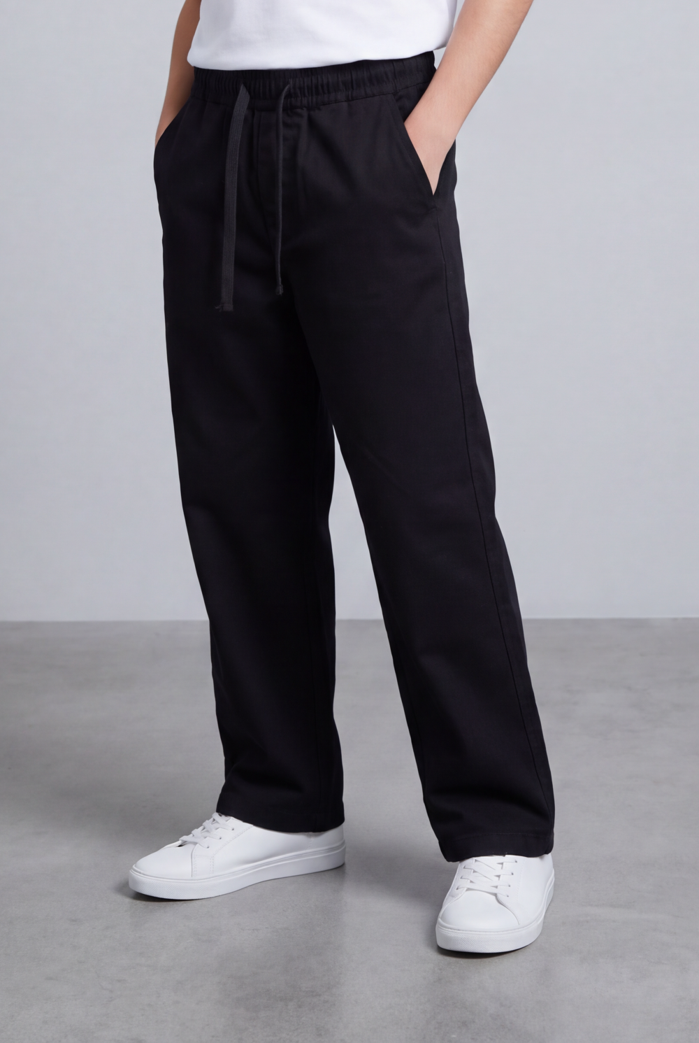 Boy's Tomato Store Washed Denim Pants Elastic Drawstring Waist Contrast Tape Detail Wide Leg