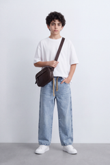 Boy's Tomato Store Washed Denim Pants Elastic Drawstring Waist Contrast Tape Detail Wide Leg