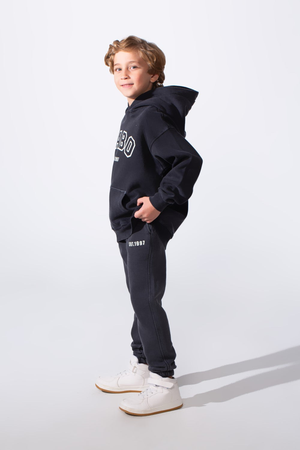 Boy's Two-Piece Tracksuit Long Sleeve With Washed Pattern Kangaroo Front Pockets Slim Fit Melton Comfortable Hooded Casual Outfit