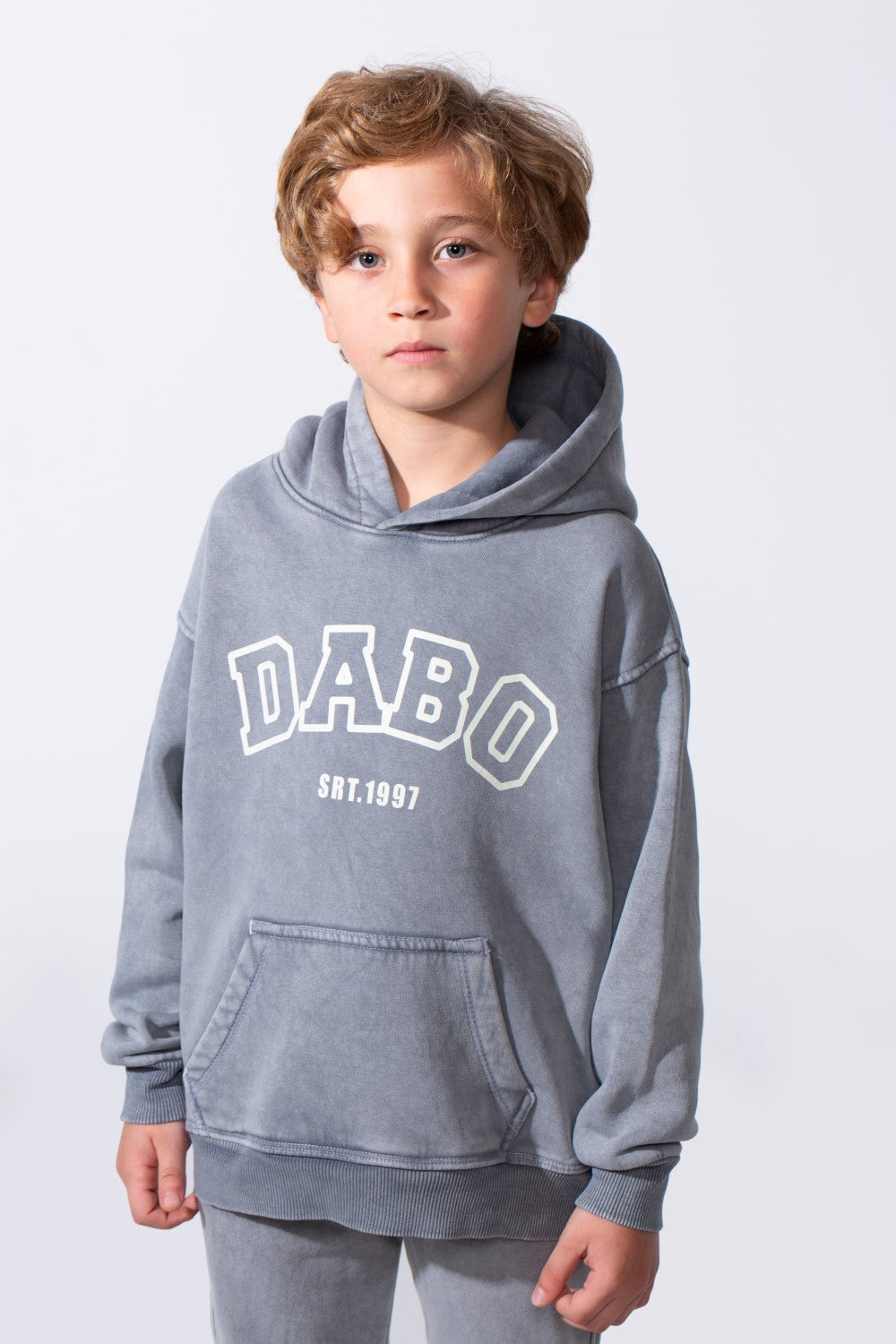 Boy's Two-Piece Tracksuit Long Sleeve With Washed Pattern Kangaroo Front Pockets Slim Fit Melton Comfortable Hooded Casual Outfit