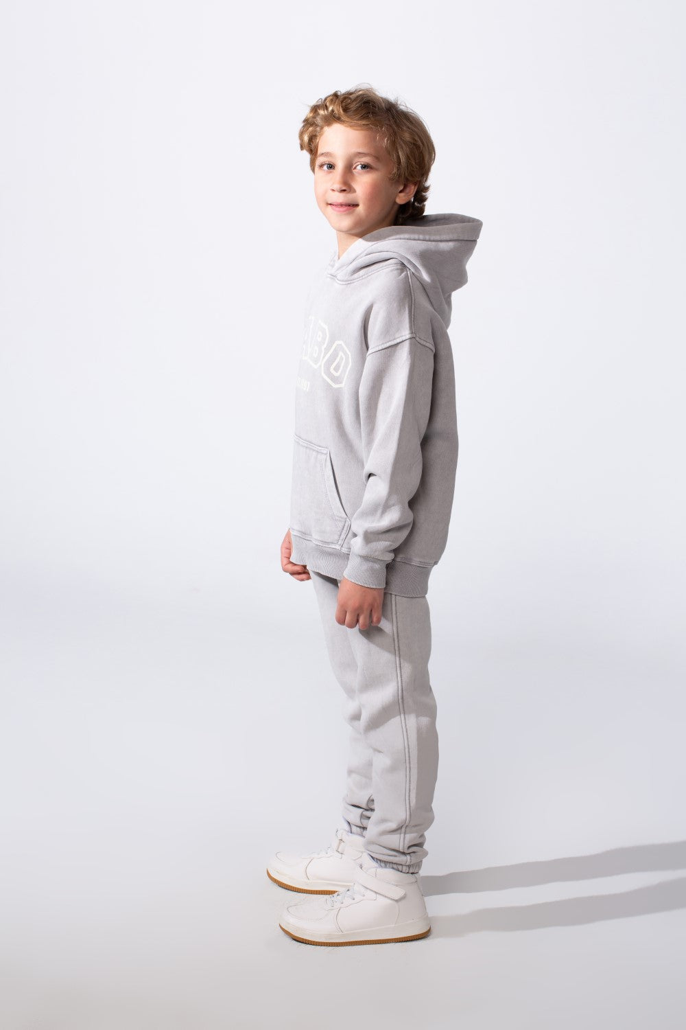 Boy's Two-Piece Tracksuit Long Sleeve With Washed Pattern Kangaroo Front Pockets Slim Fit Melton Comfortable Hooded Casual Outfit