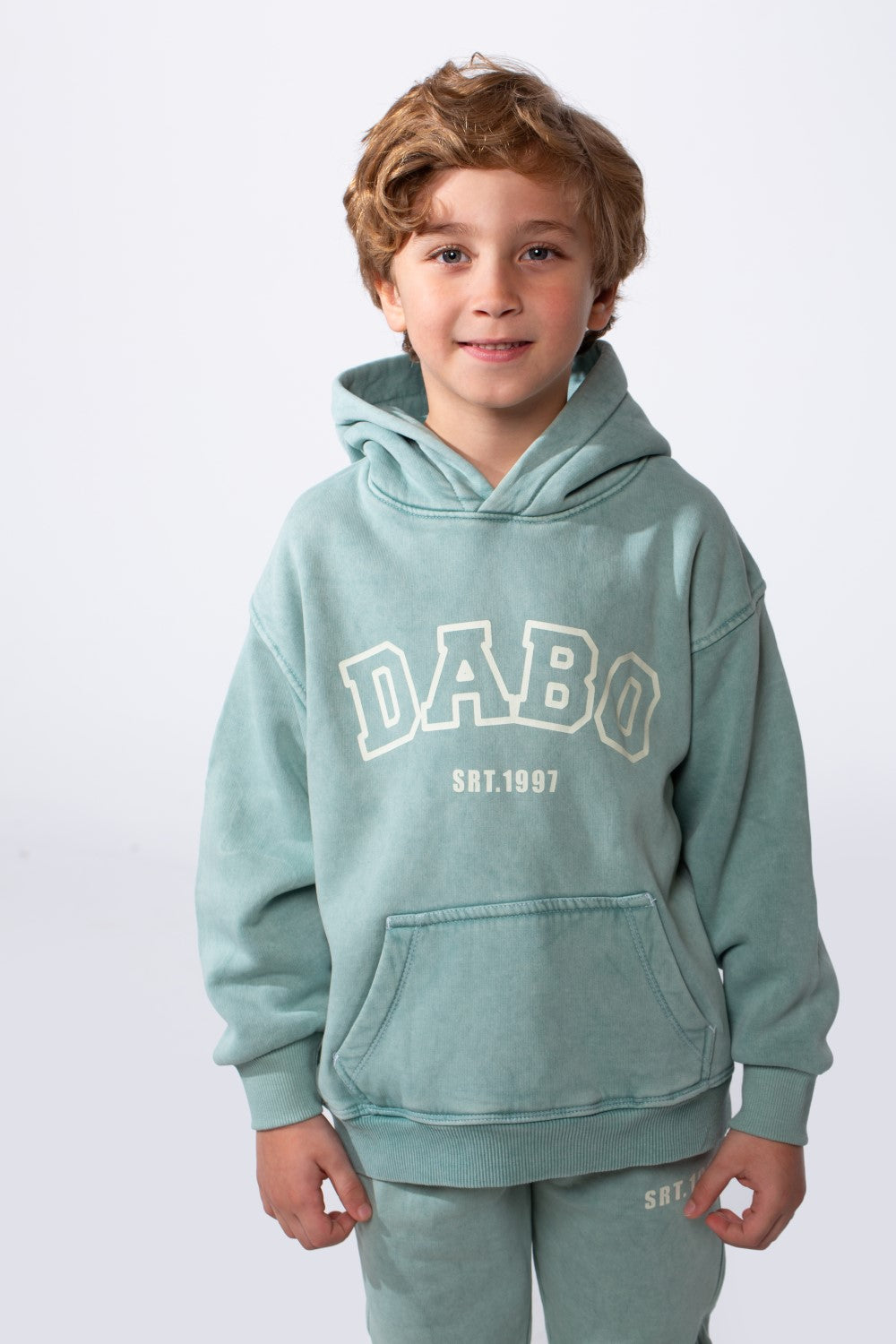 Boy's Two-Piece Tracksuit Long Sleeve With Washed Pattern Kangaroo Front Pockets Slim Fit Melton Comfortable Hooded Casual Outfit