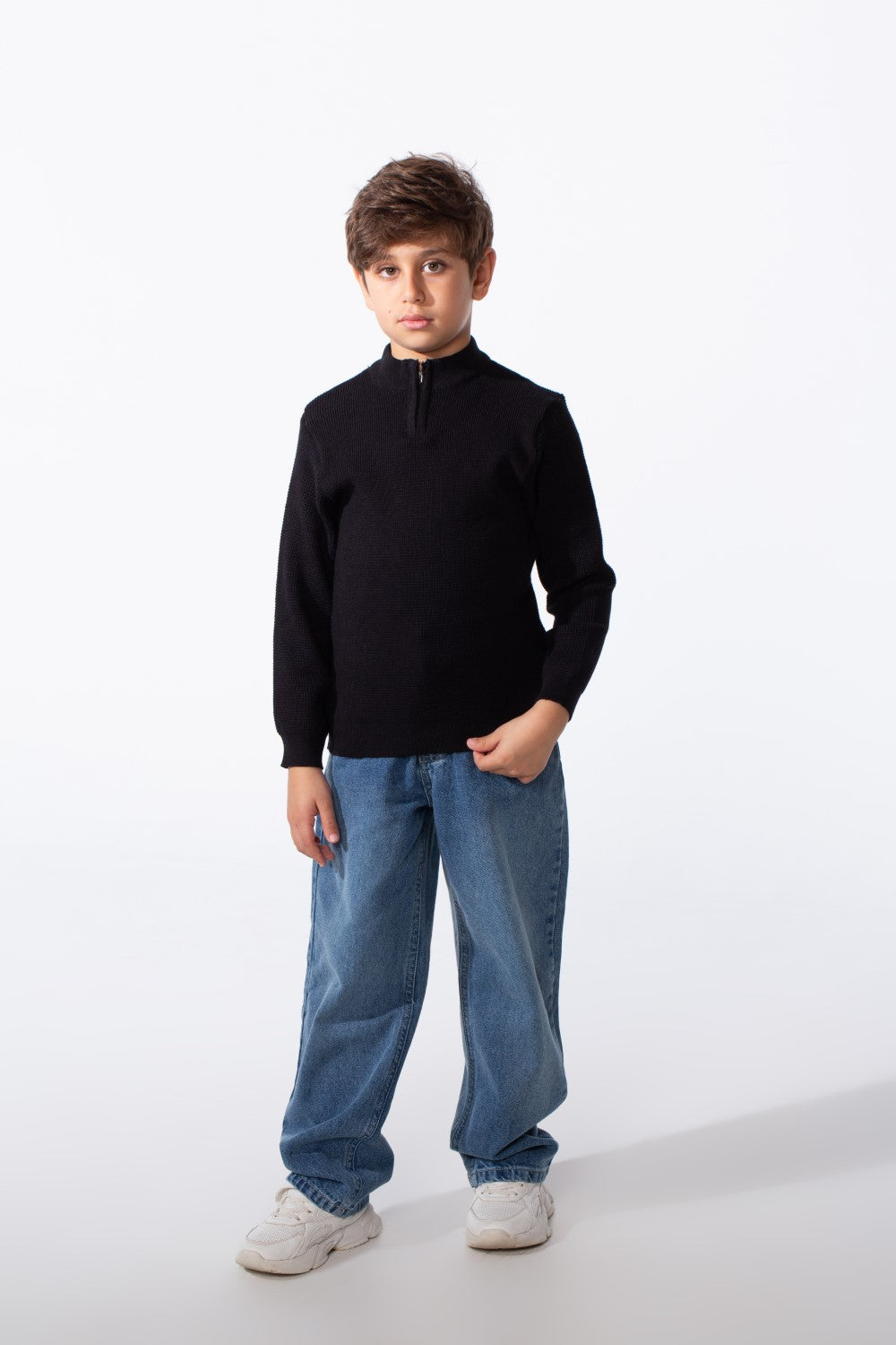 Boy's Long Sleeves Half Zip Slim Fit Casual Pullover